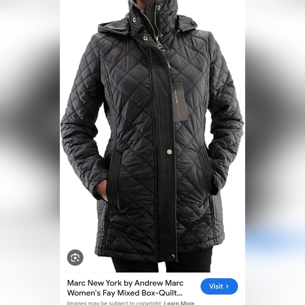 Marc New York Women's Dark Quilted Puffer Coat.pit To Pit 20.5".Lenght 30"